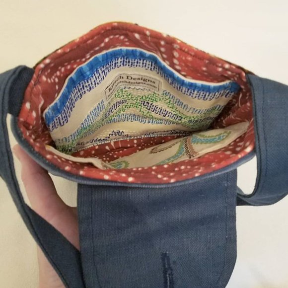 Purse Handbag Pouch Messenger Vintage Upholstery Velvet Blue Floral Crossbody - Picture 6 of 10